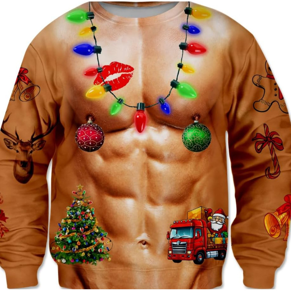Long Sleeve Shirts for Men sweatshirt Men Ugly Christmas Sweater Fleece Lined Cozy Sweatshirt Pullover Shirts for Holiday Party Tee Streetwear Casual 