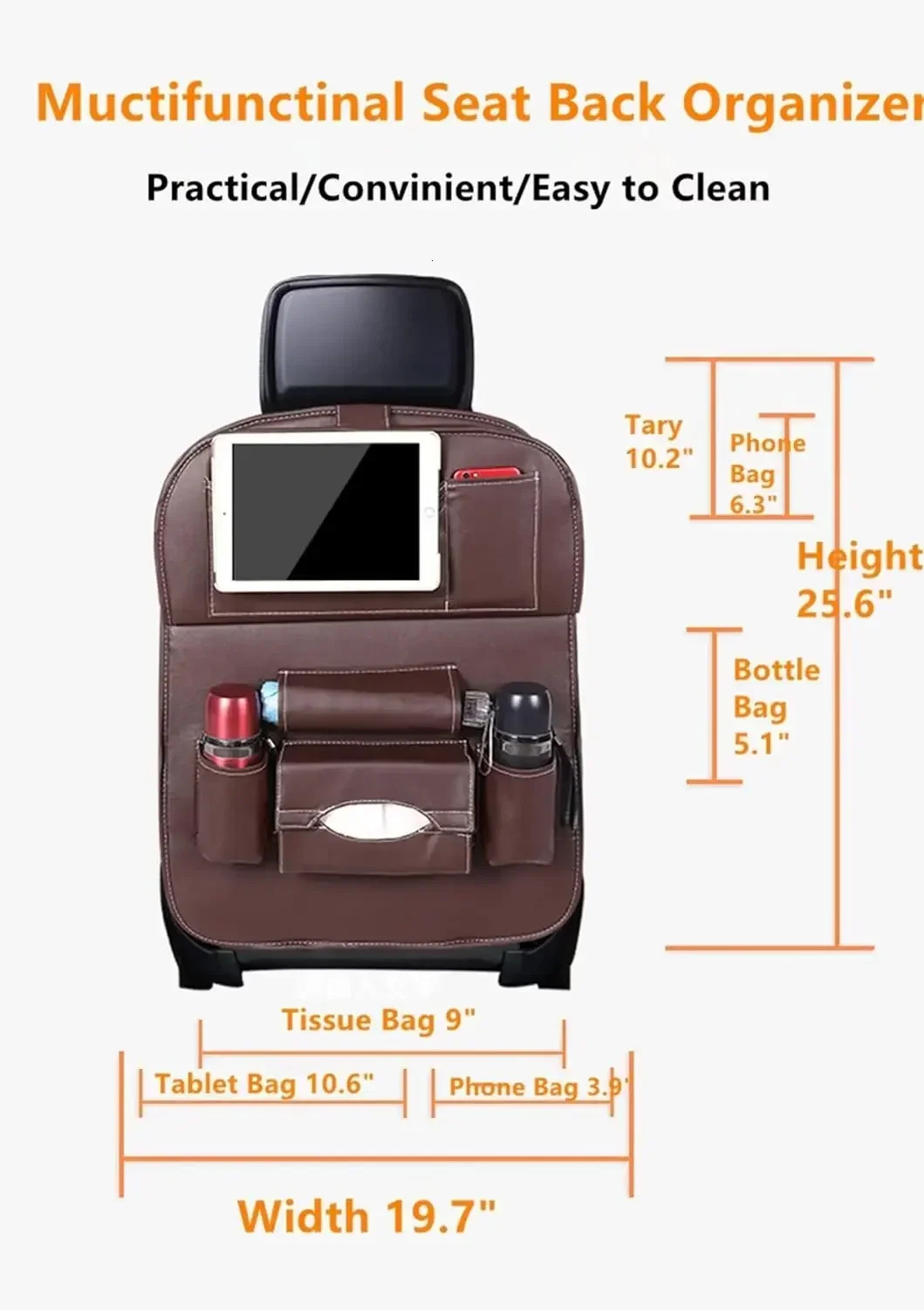New 1Pcs Car Back Foldable Table Tray PU Leather Storage Organizer With Pockets Kick Mats Seat