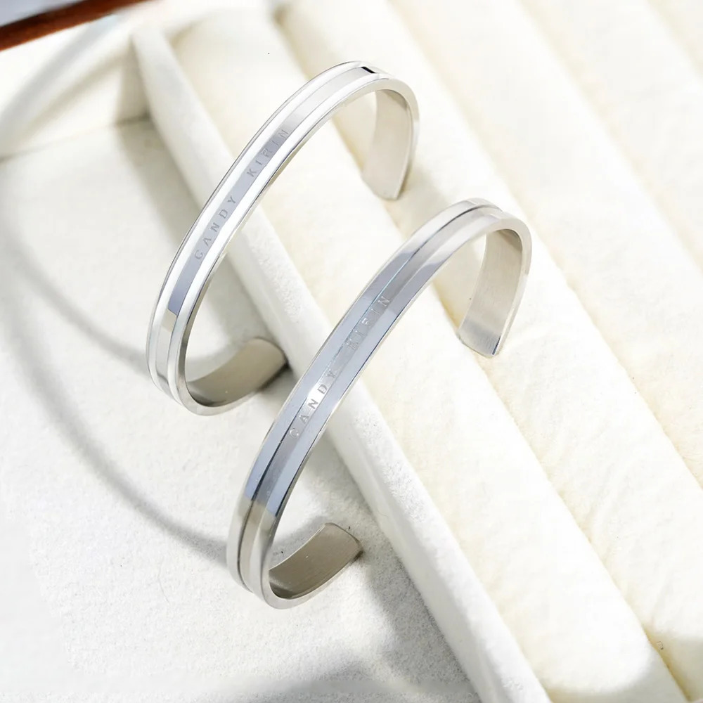 Simple and fashionable stainless steel C-shaped open bracelet with rose gold color plated couple DW mens bracelet 241030