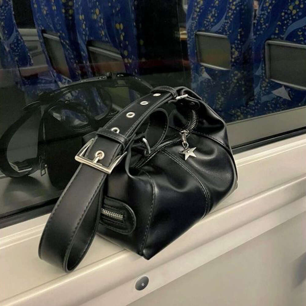 Y2K Korean Gothic Star Girl Black Handbag Haruku Aesthetic Vintage Shoulder Crossbody Bag Trendy Women Messenger Tote Bags
