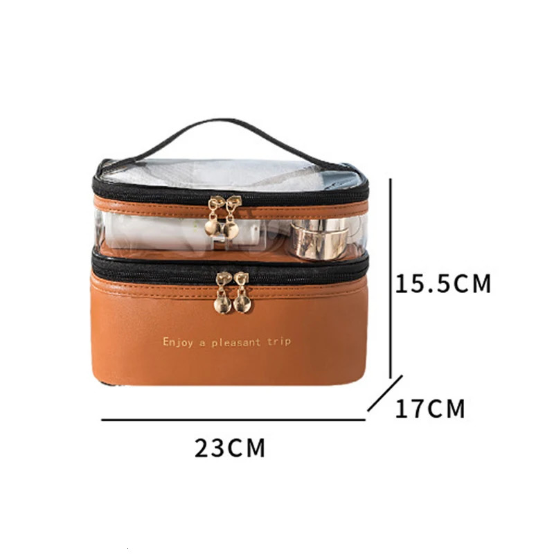Waterproof PVC Womens Makeup Bag Portable Travel Leather Toilet Organized Storage Makeup Box Transparent Handbag 241031
