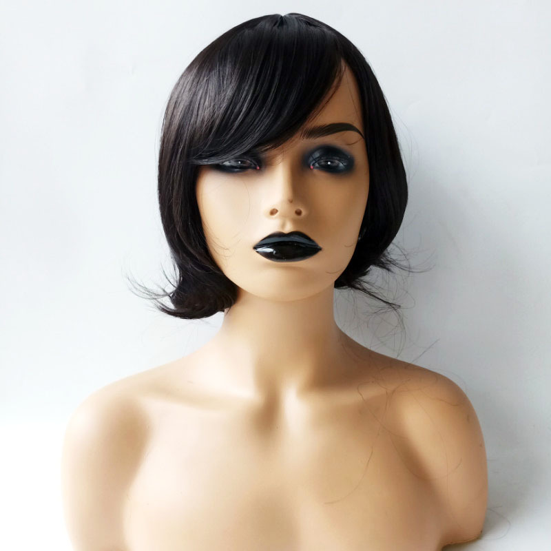 Women's black short curly African fashion wigs human hair