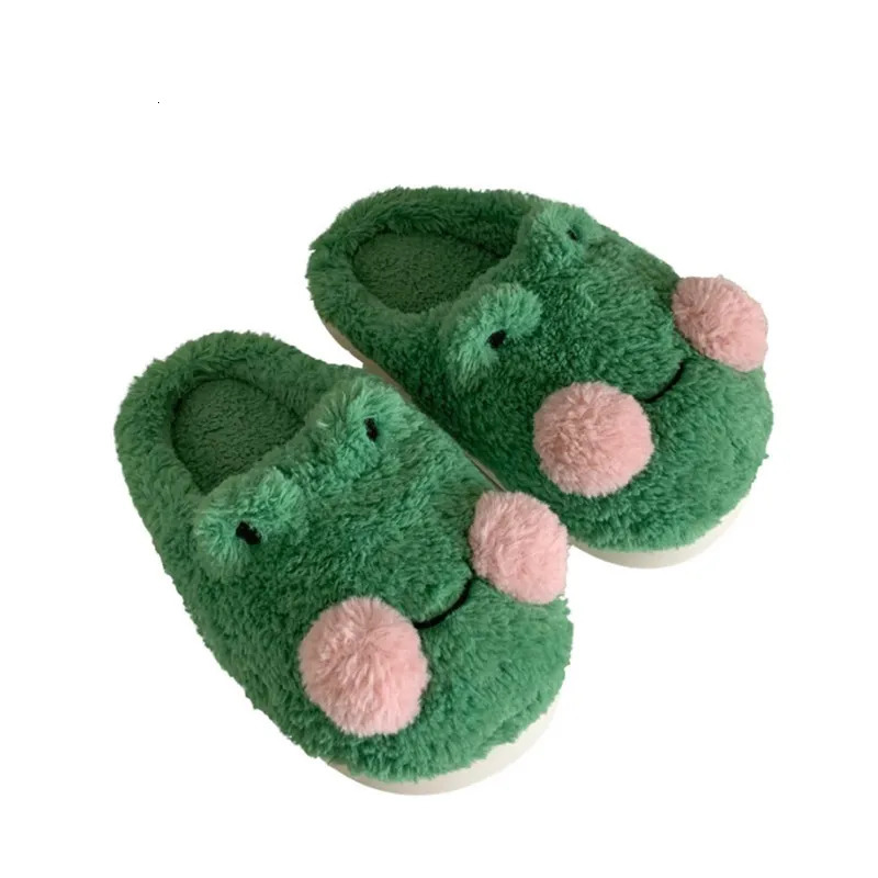 Interesting Couple Cute Frog Cotton Slippers Winter Student Non slip Warm Plush Home Slippers Mens and Womens Home Shoes 241031