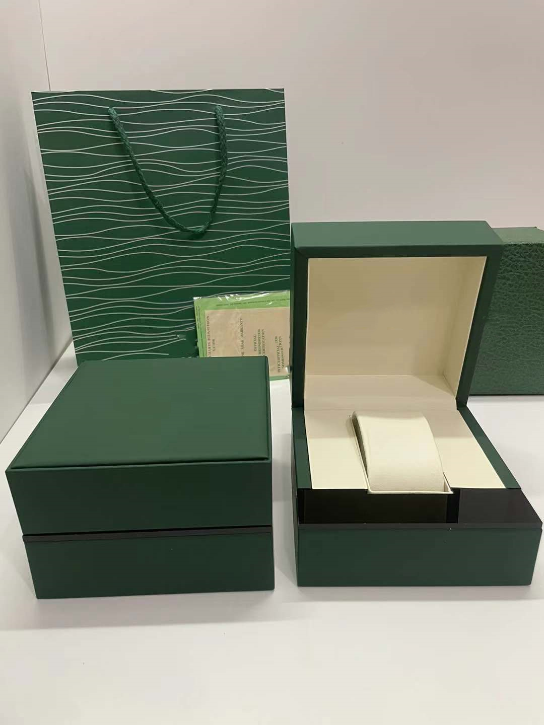 Styles Newest Best Quality Dark Green Original Woody Watch Box Papers Gift Bag for Rolex Boxs 116600 Watches Boxes #645