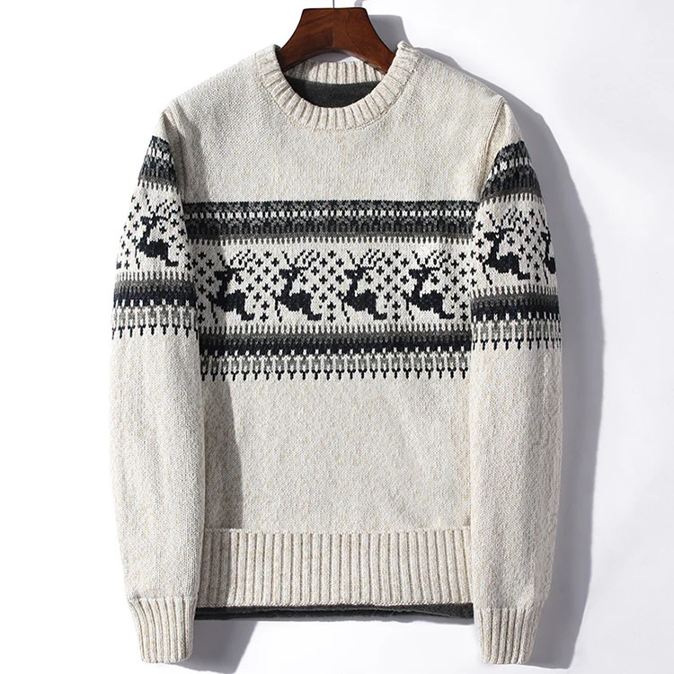 Winter Pullover Sweater Male Clothing Thick Fleece Wool Mens Jumpers Coats Jacquard deer christmas Knitted Men vintage 241031