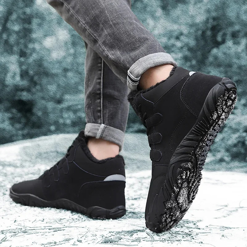 snow boots with anti slip and non slip Plus velvet warm cotton shoes thick soled barefoot five finger shoes for men 241031