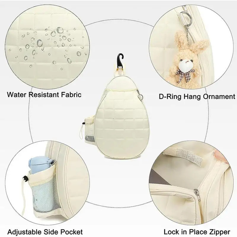 Tennis Bags For Women Padded Strap Tennis Bag Top Handle Carrier With Hook Chest Grids Printed Tennis Sling Bag Water Resistant 241031