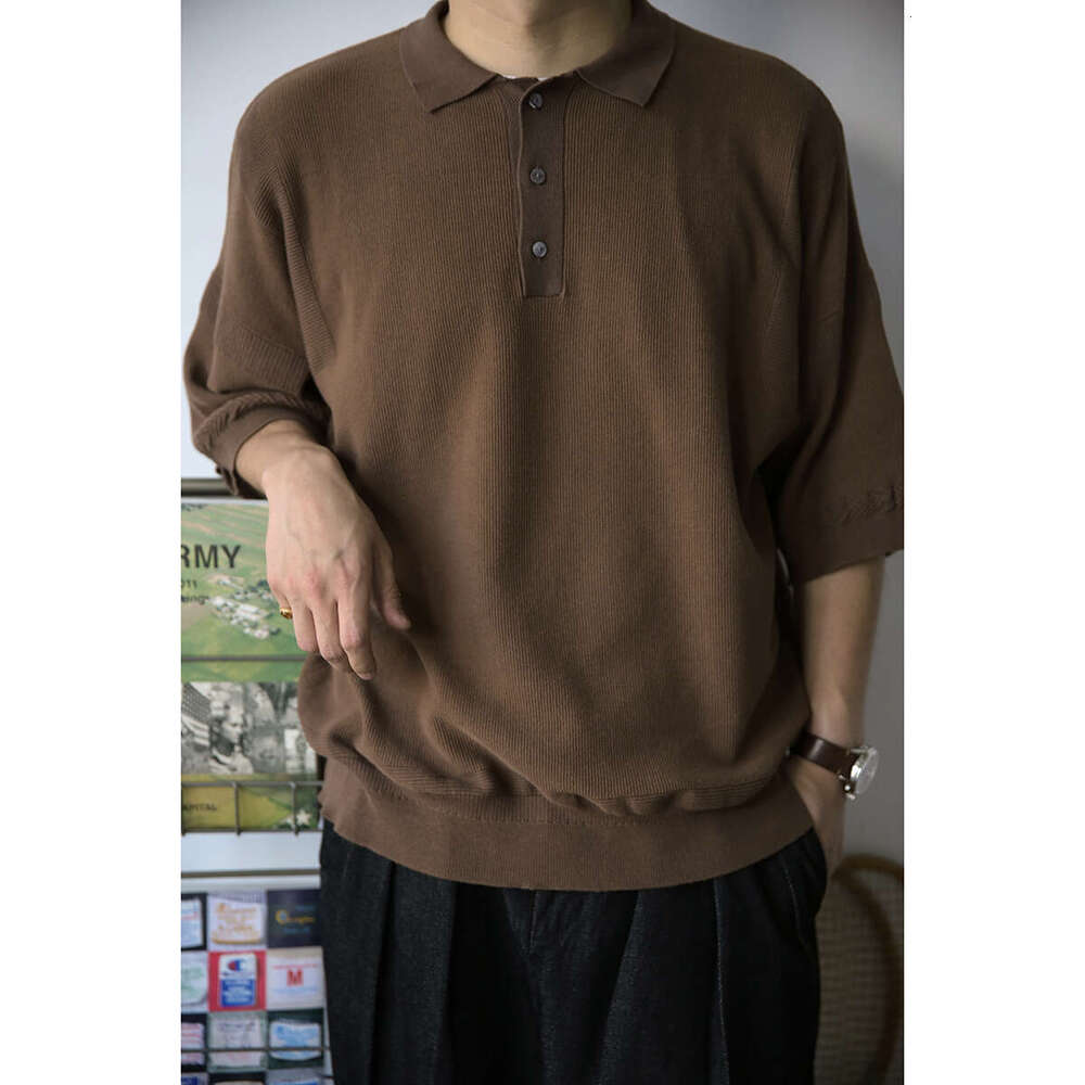 Second Order Knit Polo Shirt Loose Fit Men's Combed Cotton Short Sleeve T-Shirts