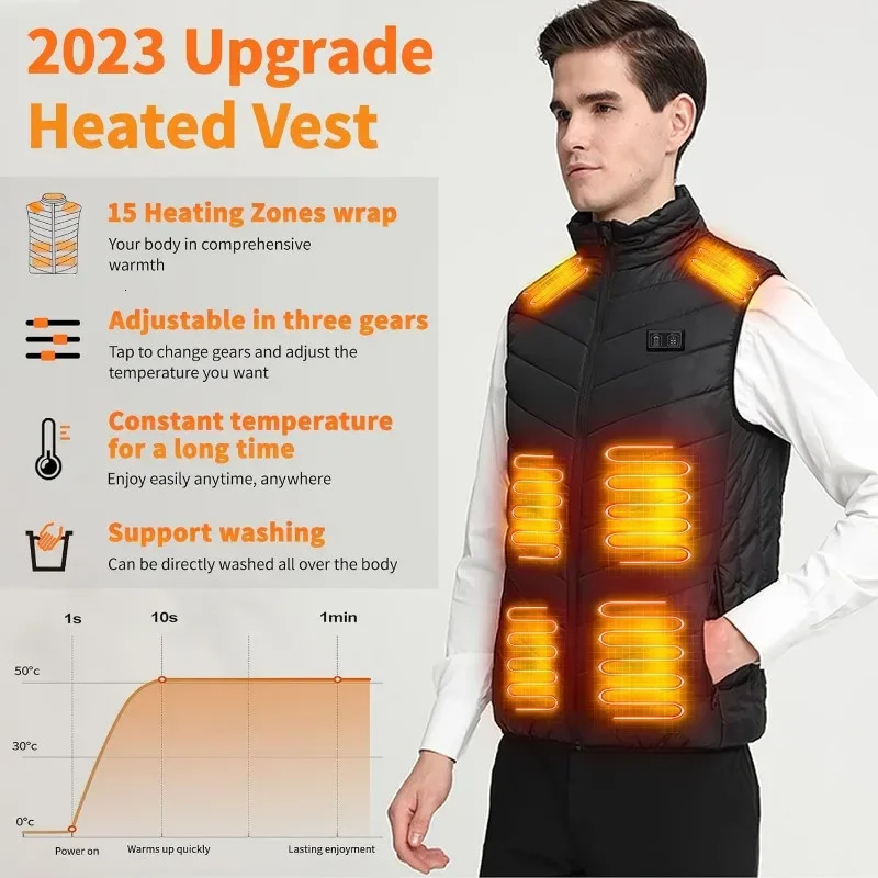 21 Heated Zones Mens Heated Vest Winter Heated Vest for Men Womens USB Tactical Jacket Thermal Vest Body Warmer Coat S-6XL 241031