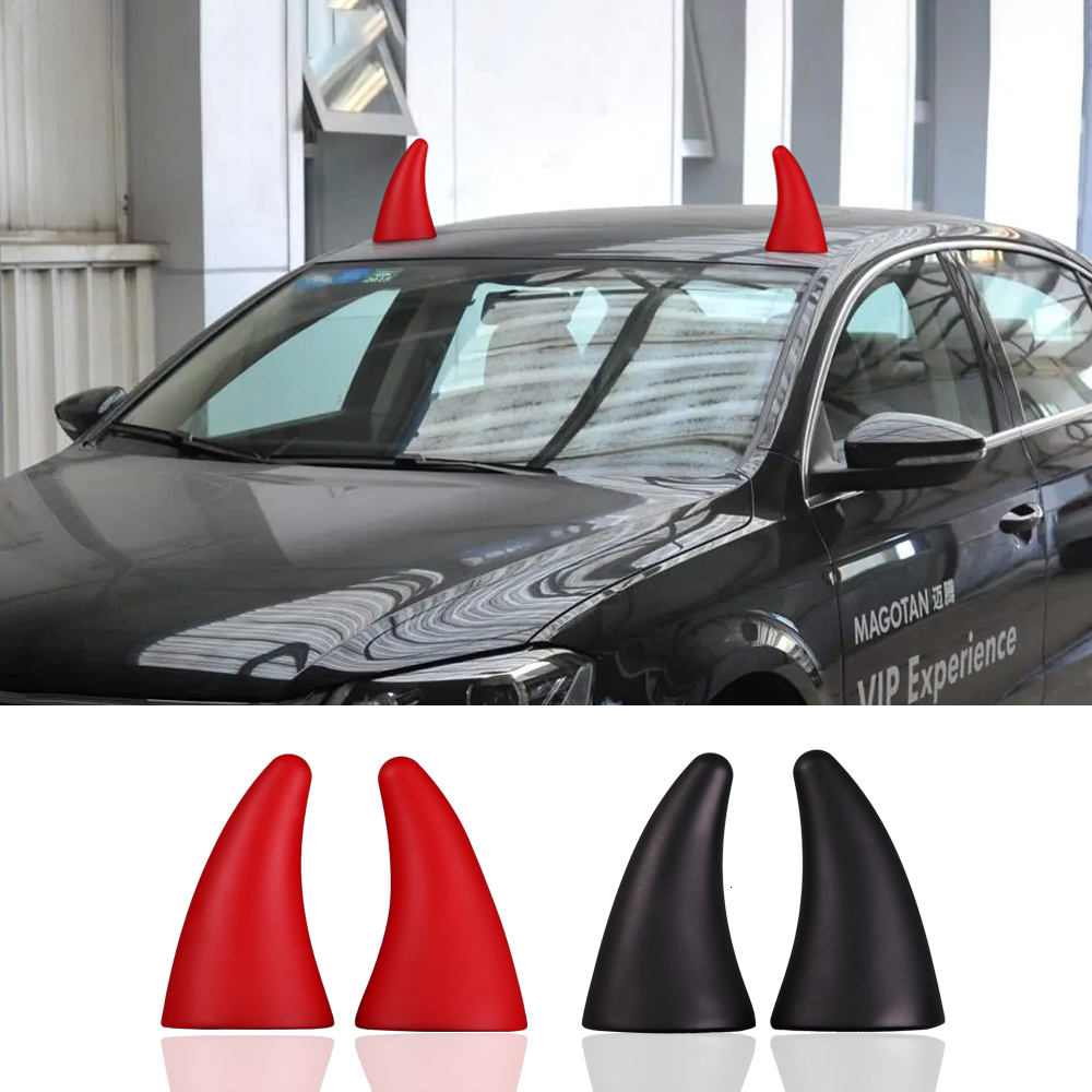 New 2Pcs 3D Devil Roof Decoration Stereo Bumper Hood Stickers Car Helmet Sticker Decal For Halloween Ornament Bull Horn