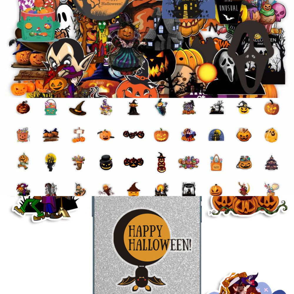 New 10 30 50 100Pcs Halloween Pumpkin Stickers Laptop Bicycle Guitar Skateboard Sticker Kid DIY Graffiti Waterproof Stickers