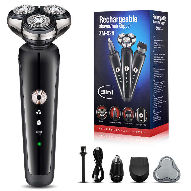 3-in-1 Men's Mini Rotary Electric Shaver Waterproof USB Rechargeable Beard Trimmer Foil Razor for Body Face Use Replacement Type