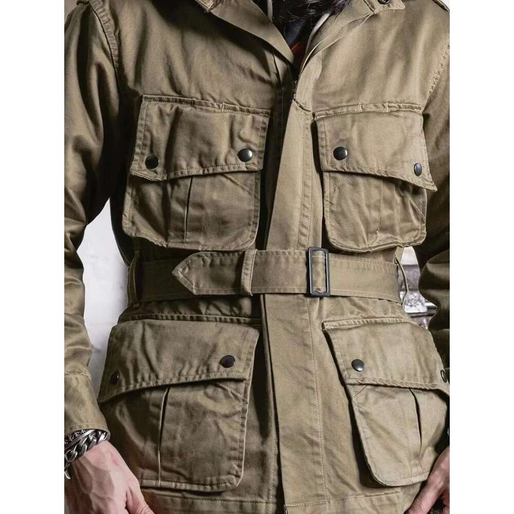 Red Bronson M1942 Paratrooper Jump Jacket Vintage Men's Cargo Outerwear Belted