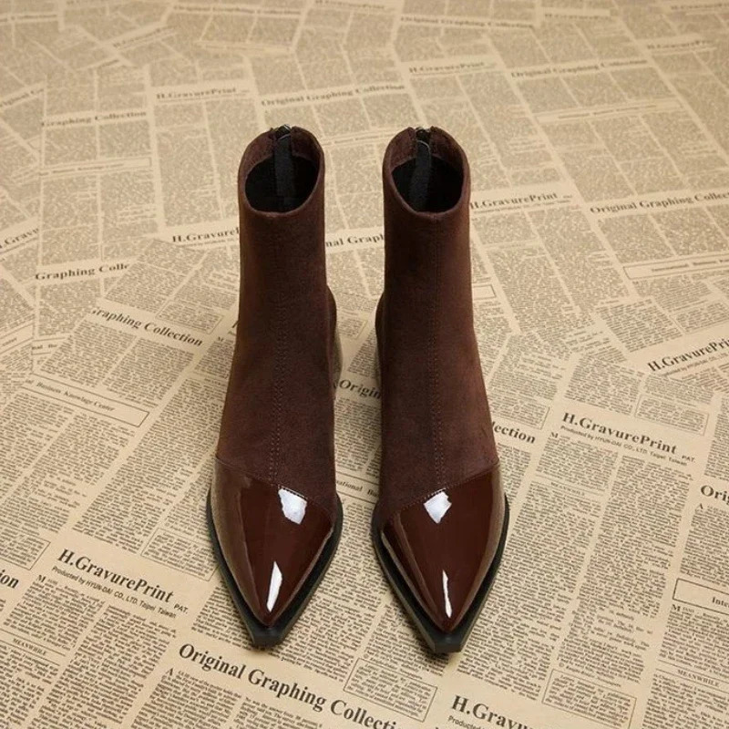 Simple and Versatile Winter Women Shoes High Quality Womens Pointed Toe Comfortable Mid-heeled Zipper Short Boots 241030 4