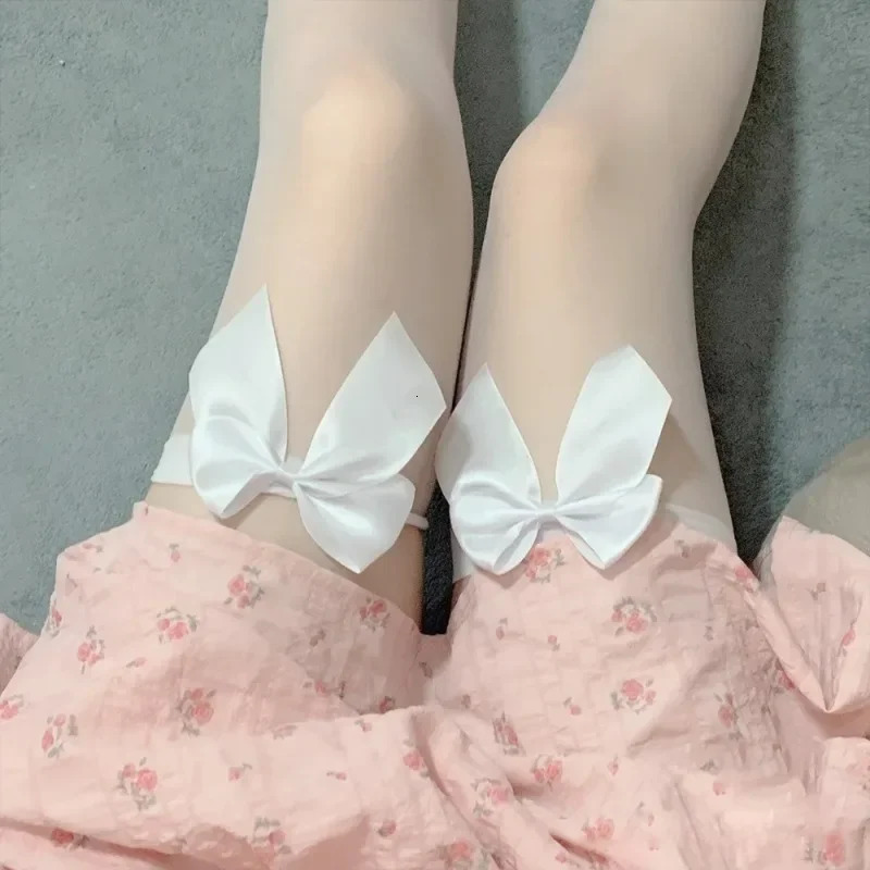 Sexy Bow Stocking for Women Black White Long Stocks Over-the-calf Socks JK Cosplay Socks Girls Lolita Hosiery Thigh Stockings 241031
