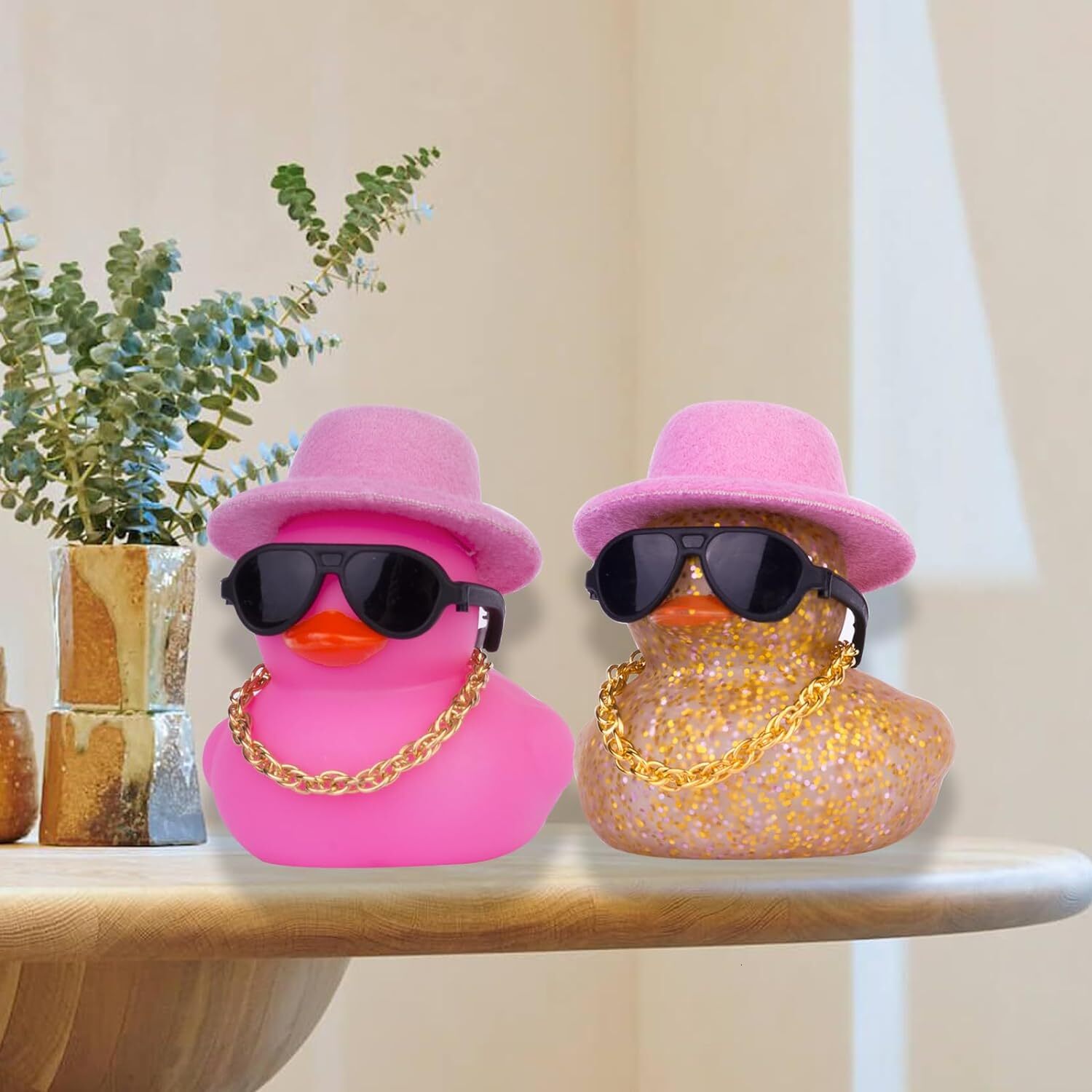 New 1Pc Cute Rubber Car Duck Decoration Dashboard With Cool Accessories Christmas Hat Sunglasses Scarf Or Necklace