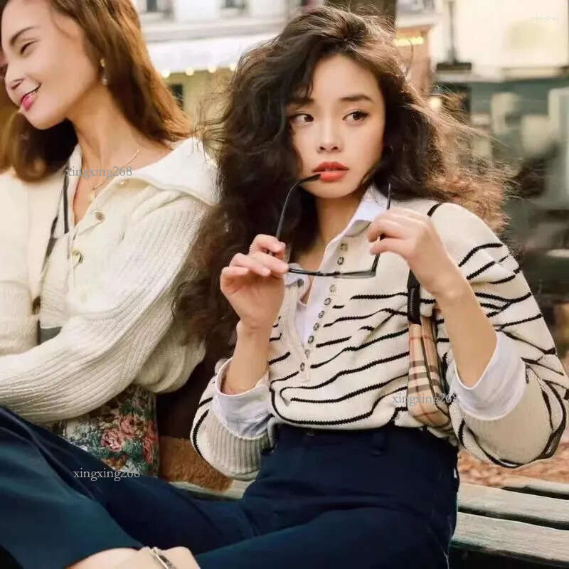 Women's Sweaters Vintage Long Sleeve Knit Sweater Button Details Casual Loose-fit Round Neck Pullover Original Sezane Brand