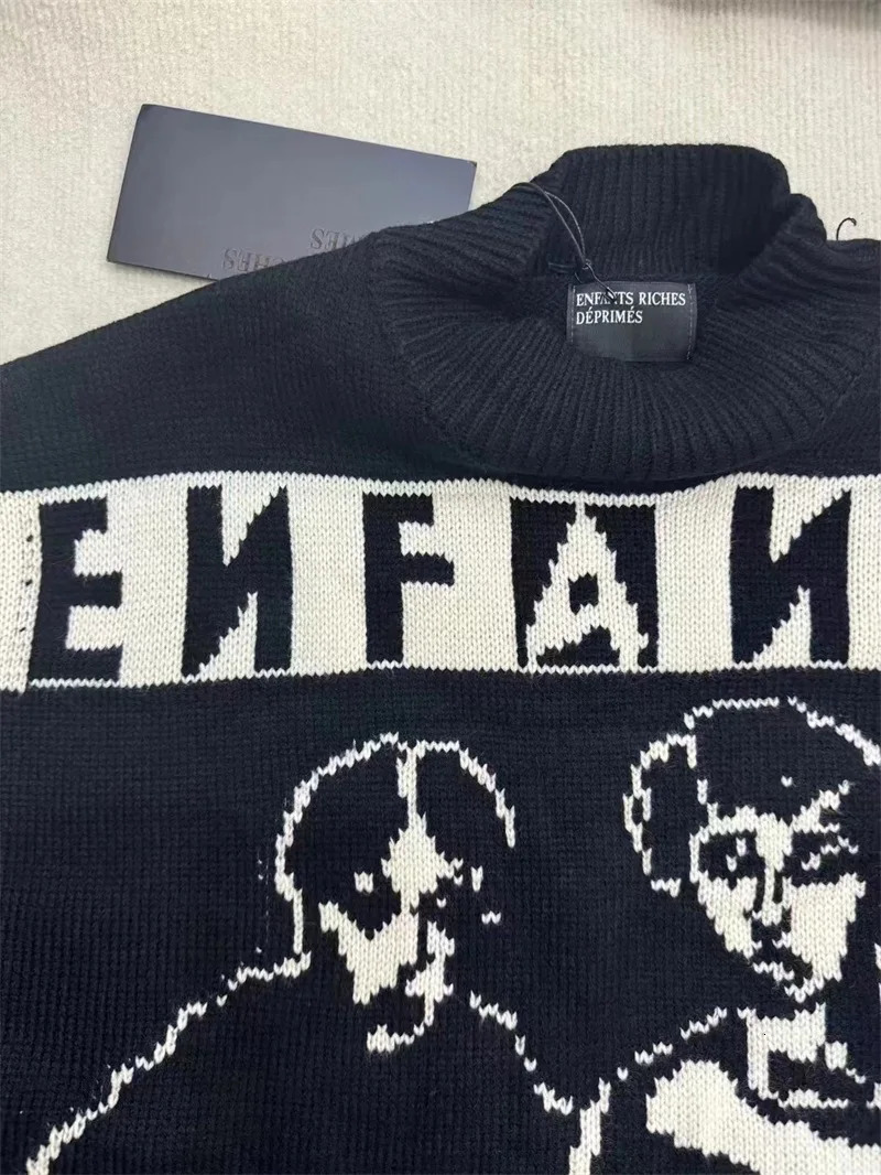 24ss Oversized Enfants Riches Deprimes Turtleneck Sweater Men Women Letter Print ERD Black Knitted Pullovers 241031