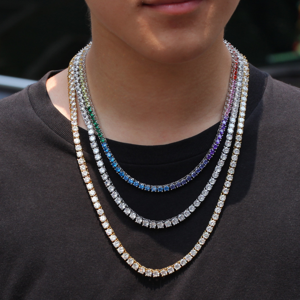 New In 4mm Colorful Cubic Zirconia Tennis Chain Necklace Choker Hip Hop Fashion Necklaces Shiny Iced Out Diamond Neck Chains Jewelry Accessories Colla