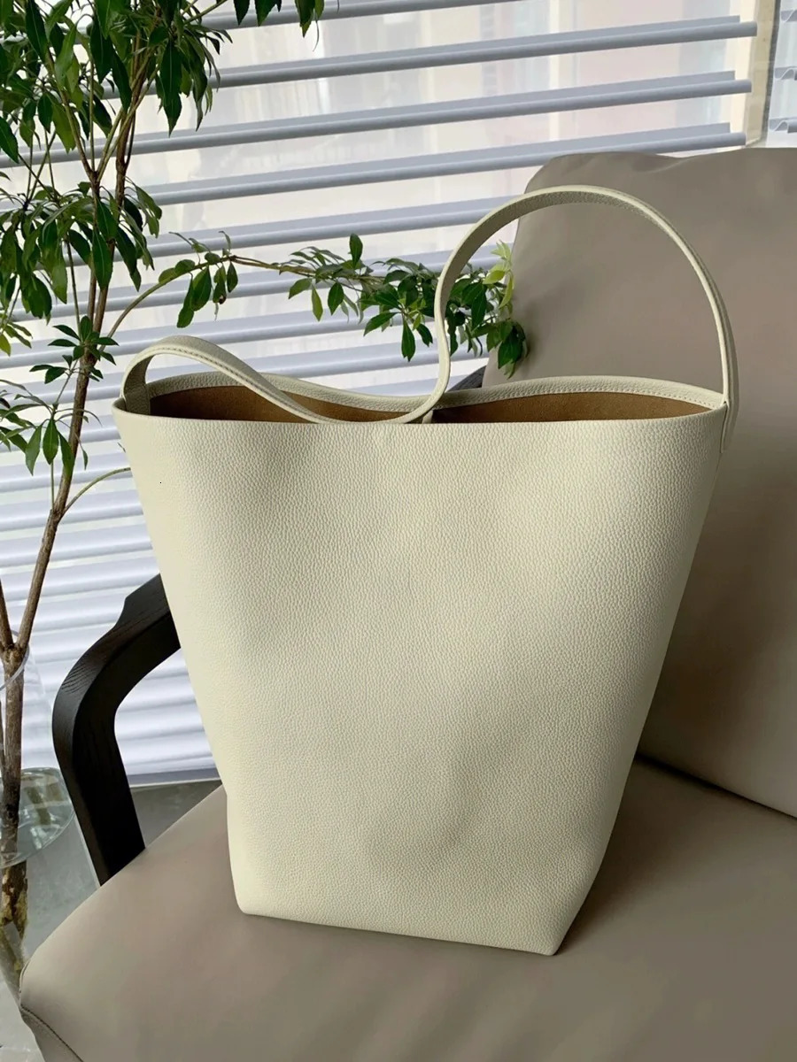 Bucket Senior Shoulder Handbag Litchi Grain Cowhide Large Capacity Tote Bag Female 241030