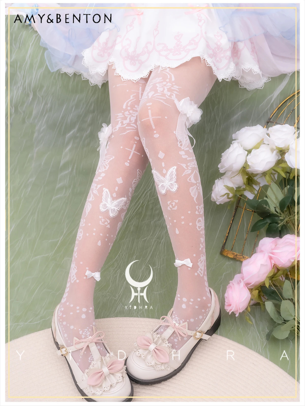Original Lolita Pantyhose Women Summer Heavy Industry Gorgeous Sweet Bow Print Pantyhose Versatile Kawaii Thigh High Stockings 241031