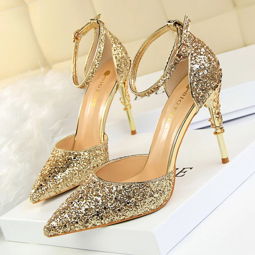 Summer Women 7.5cm 9.5cm High Heels Bling Sandals Lady Wedding Bridal Low Heels Gold Silver Sandles Sparkly Sequins Shoes 241030