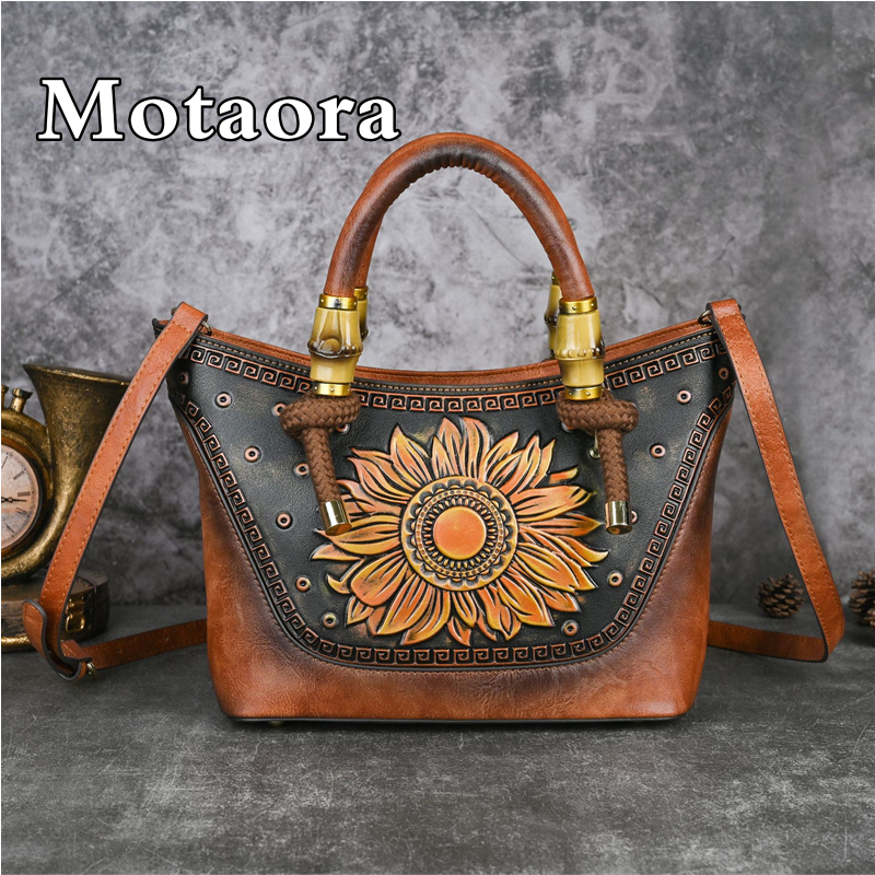 MOTAORA Vintage Emed Leather Handbag For Women's 2024 New Large Capacity Shoulder Bags Lady Purse Mobile Phone Crossover Bag