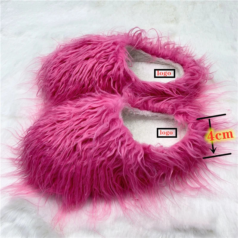 Fur Slippers Women Round Toe Mongolian Fur Slides Woman Shoes Women Flat Half Slippers 241031