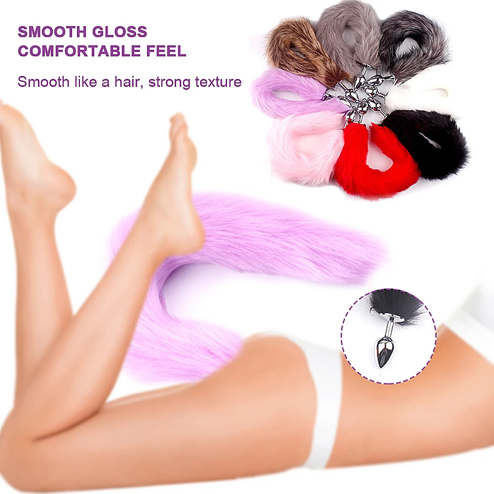 Adult Long Fox Hair Metal Anal Plug Cosplay Couple Flirting Sex Toy Faux Fox Tail Cosplay Supply sex toys 241031