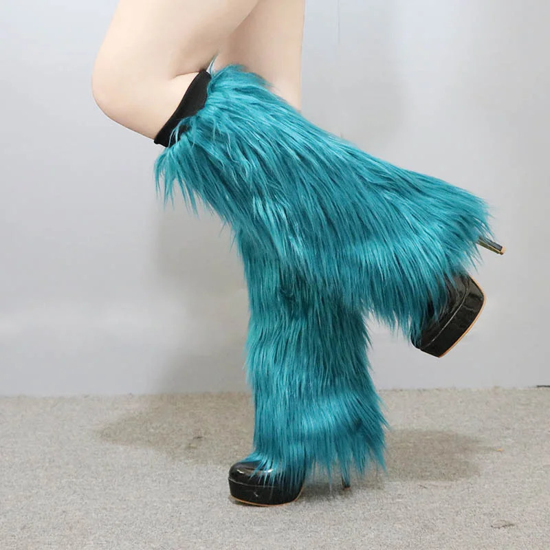 Winter Warm Plush Foot Cover Fluffy Furry Boot Covers for Women Thickened Wool Long Boot Leg Socks Sleeve Sexy Stage 241031