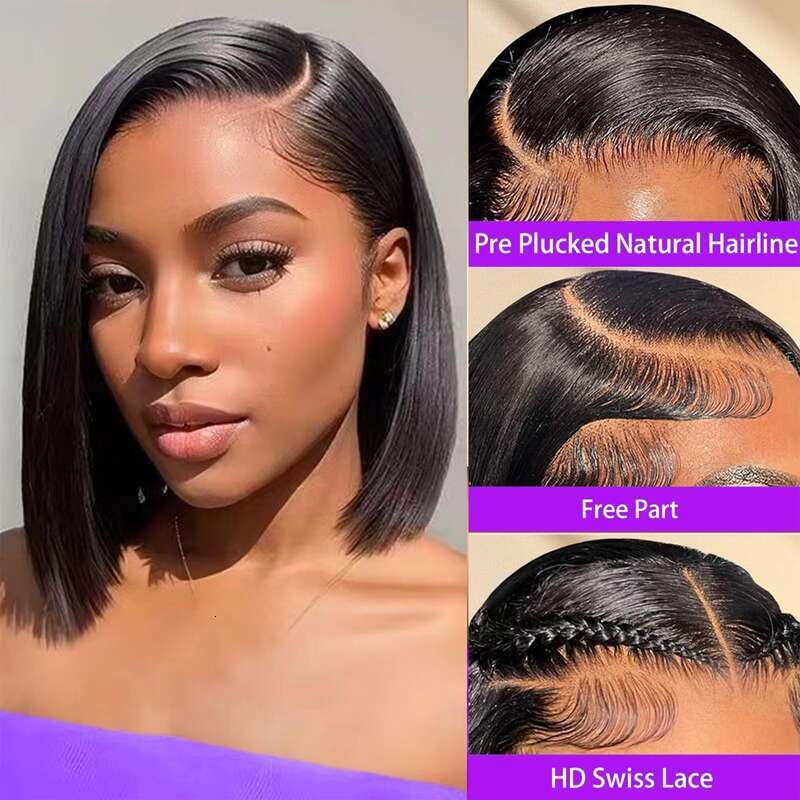 Wig 13X4 Front Human Hair 8-16 Inch Transparent Lace Straight Bob Wigs For Women 200% Density