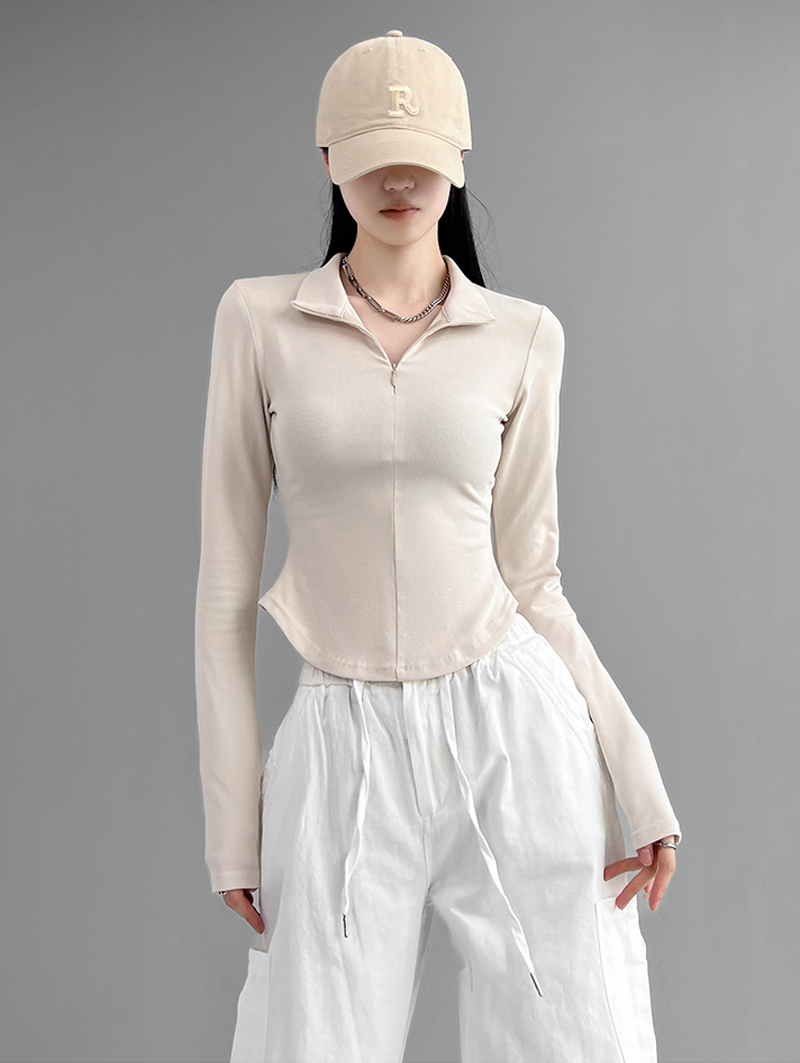 Stretch sports tops women 2024 new tight lapel T-shirt women Slim and thin sexy waist tops