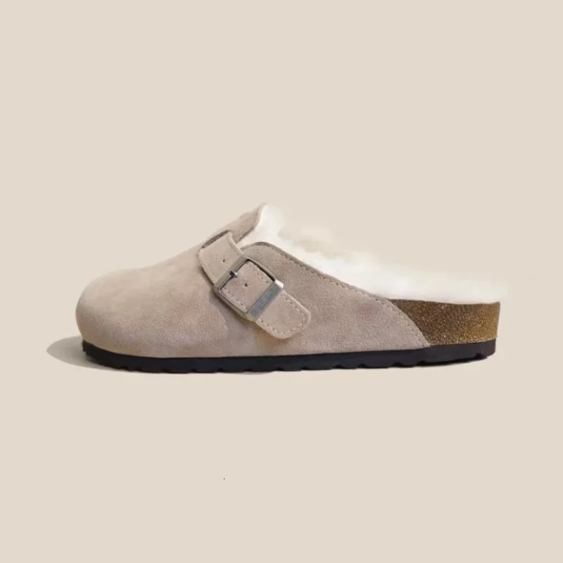 Womens Slide Autumn/Winter Leather Round Toe Slide Couple Slide Outdoor Leisure Stay Warm Womens Suede Slide 241031