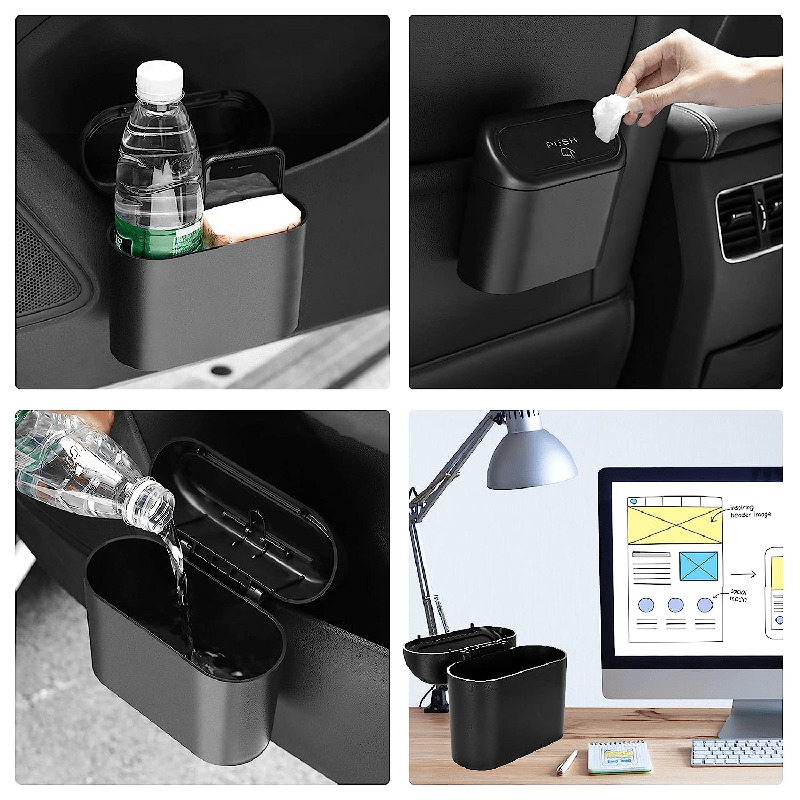 New 3Pcs Car Can (With Lid) Contains 60 (300) Garbage Bags, Small Trash Can, Leak-Proof Mini Car Accessories