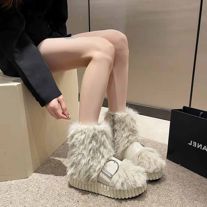 New Furry Designer Womens Upgraded With Wool Boots Non-Slip Warm Womens Australia Ankle Fashion Winter Boots Large Size Leather Shoes