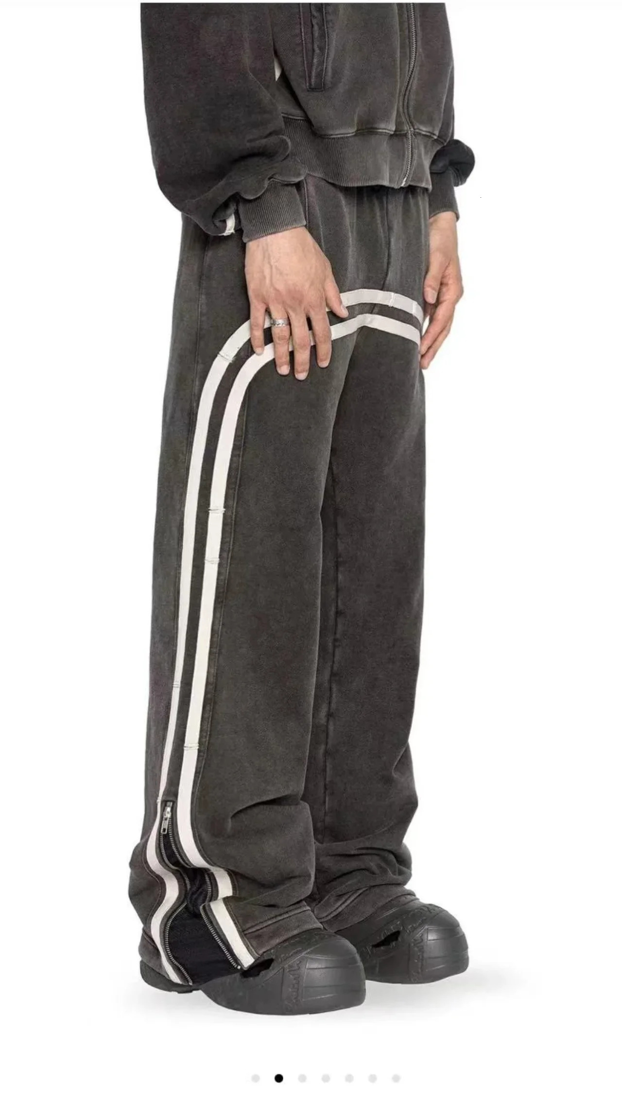 Aesthetic Letter Star Side Stripe Zipper Baggy Straight Pants for Women Y2k High Street Fashion Casual Couple Sports Pants 241030 - view 5