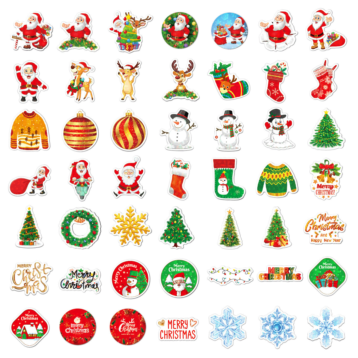 New 50 100 200Pcs Waterproof Stickers Kids Sticker With Santa Elk Sled Snowman Pattern Christmas Gifts For Children