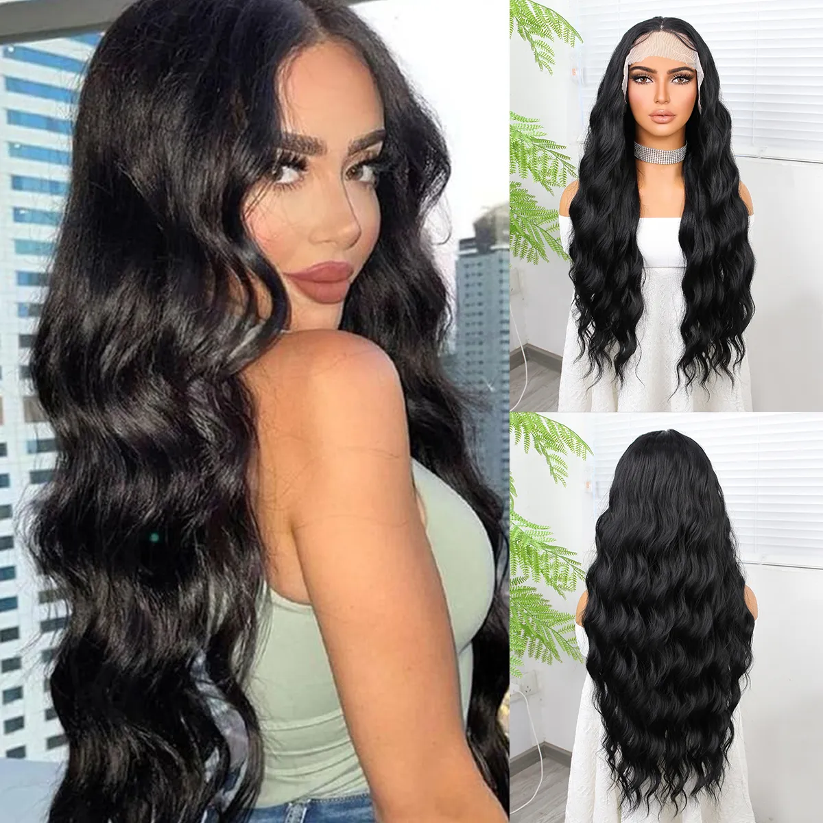 13x4.5 T Lace Deep Wave 180 Density Curly Wigs 28 Inch Silky Coloured Brazilian Water Wave Lace Front Wigs Pre Plucked Color Synthetic Frontal Wig For