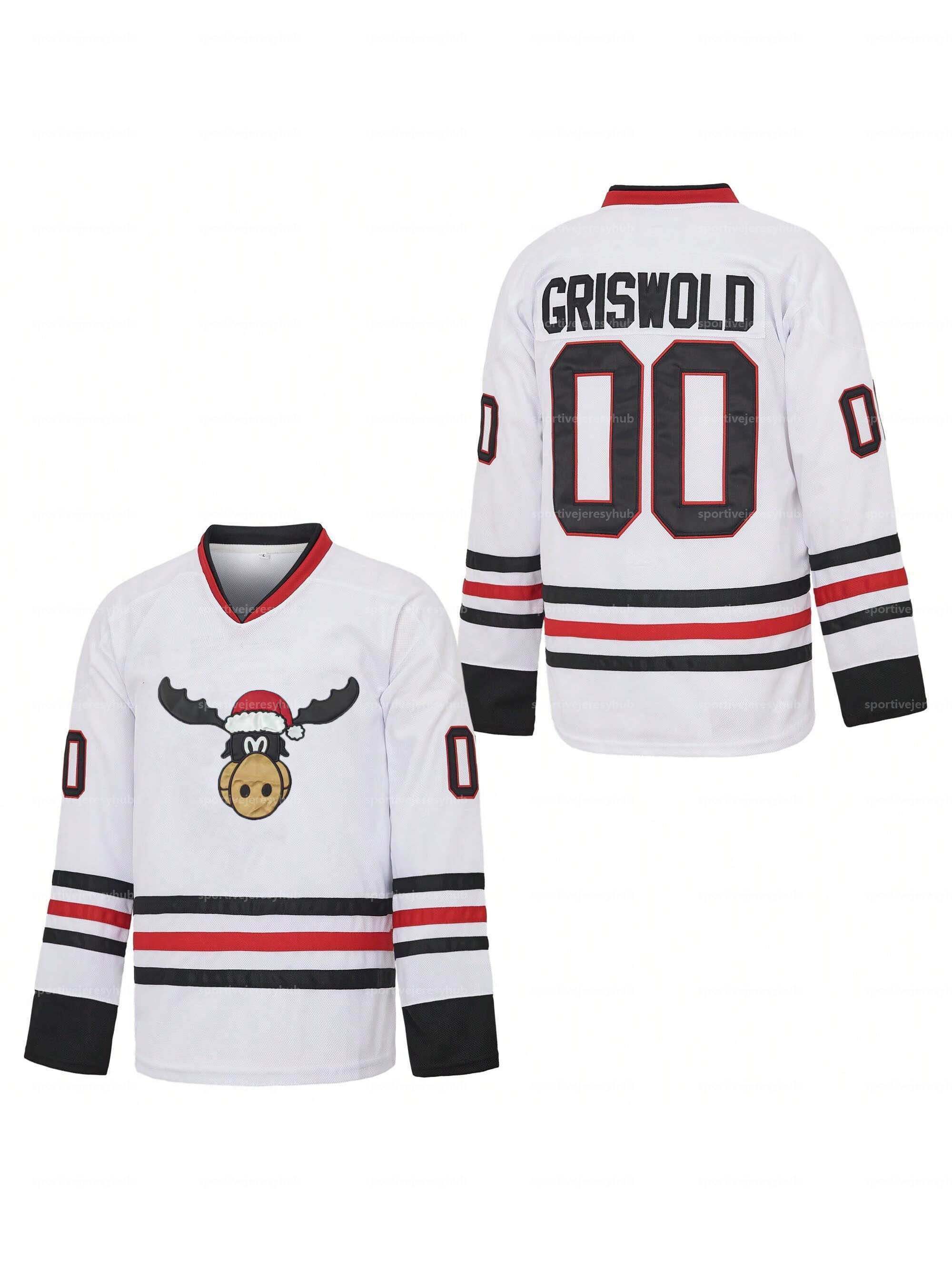 #00 GRISWOLD Men's Christmas Vacation Ice Hockey Jerseys White Red Black Stitched Name And Number Jeresy S-3XL