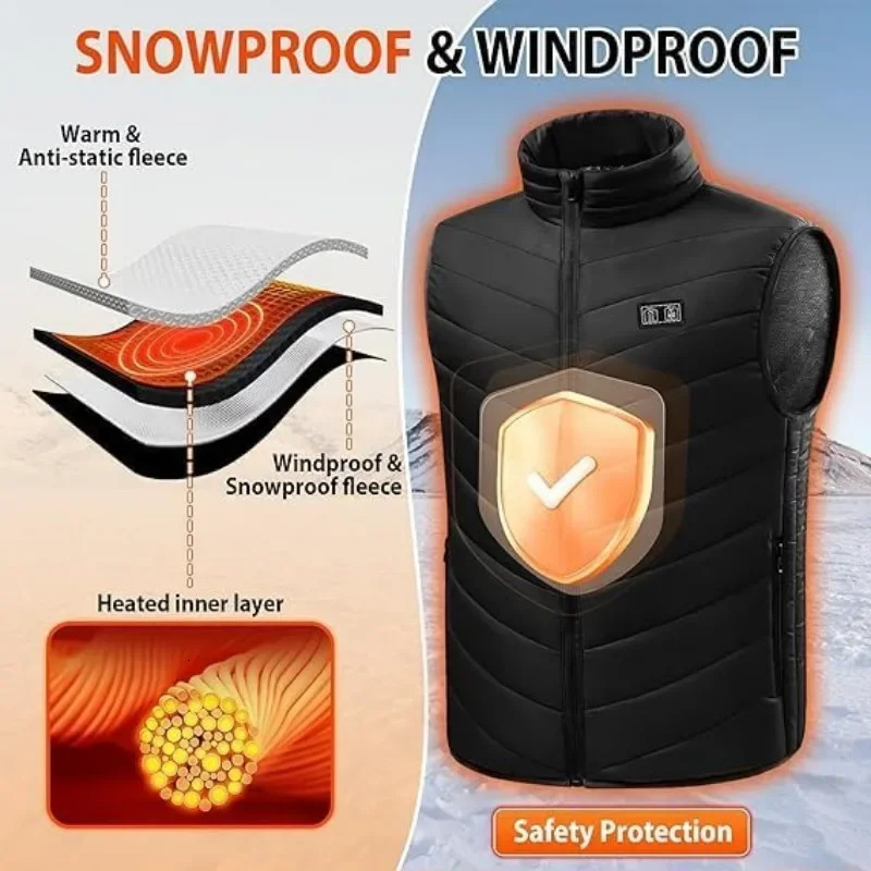 21 Heated Zones Mens Heated Vest Winter Heated Vest for Men Womens USB Tactical Jacket Thermal Vest Body Warmer Coat S-6XL 241031
