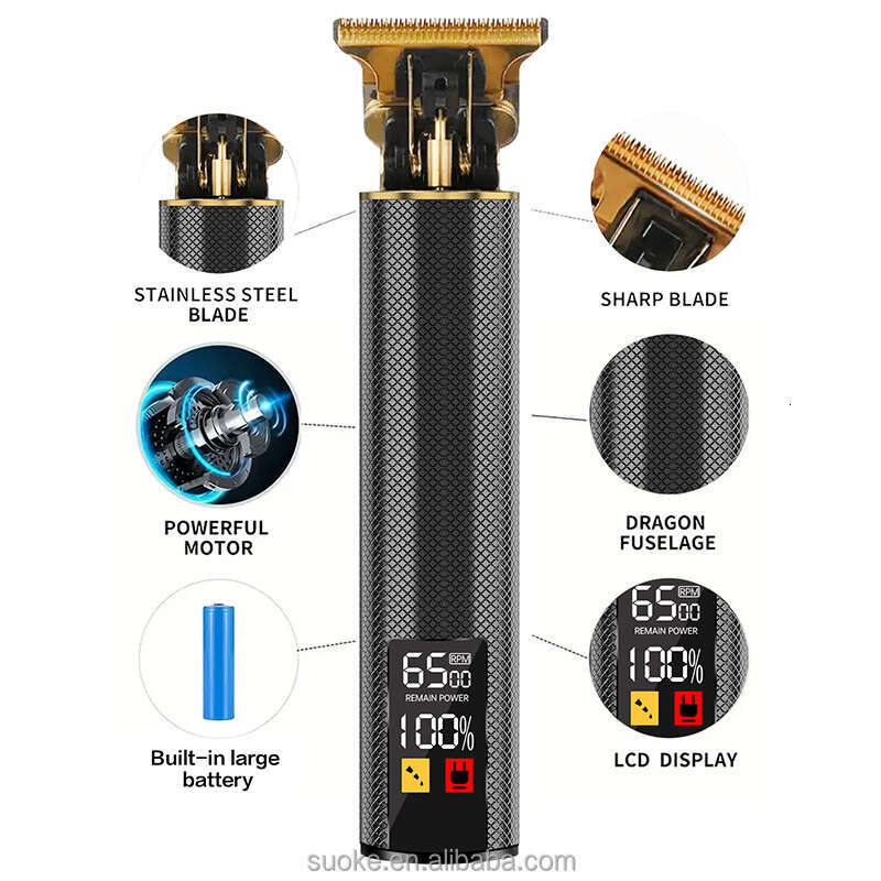 Professional Men's Beard Trimmer Shaver Retro LCD T9 Cordless USB Rechargeable Clippers Digital Display Power Hair Clipper