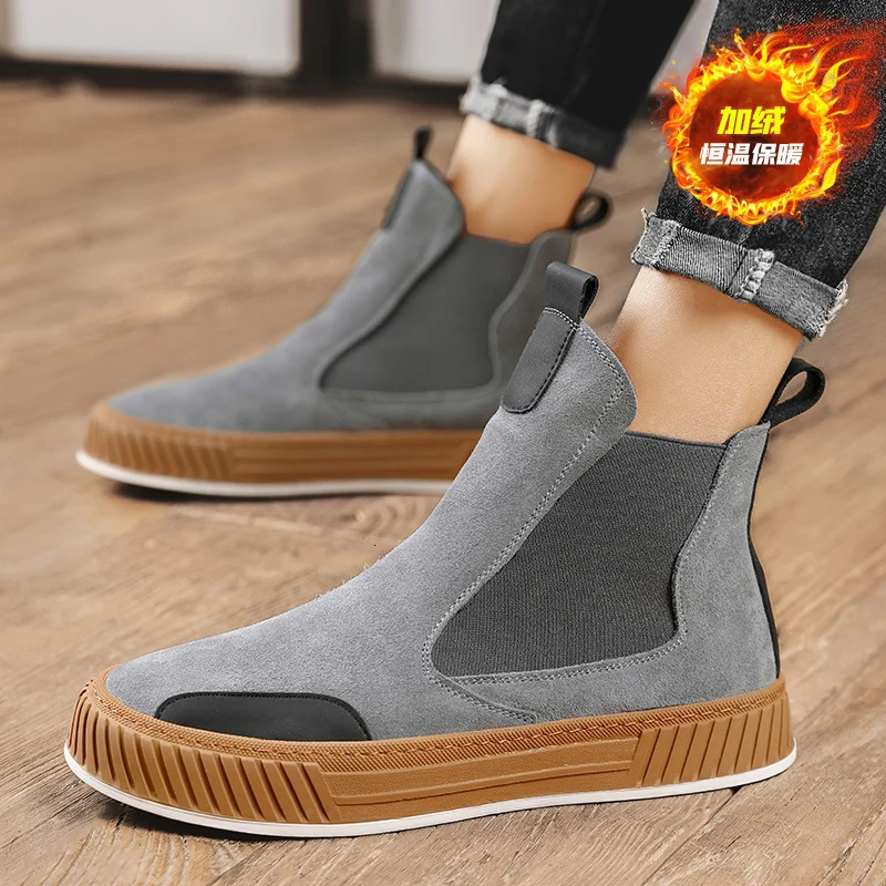 Autumn and winter warm plush casual high-end mens shoes Chelsea suede shoes mens fashion punk style platform mens boots snow 241031