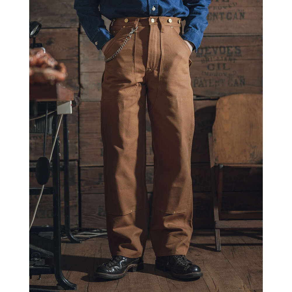 Bronson Double Knee Work Pants High Waist Vintage Red Style Canvas Trousers Men