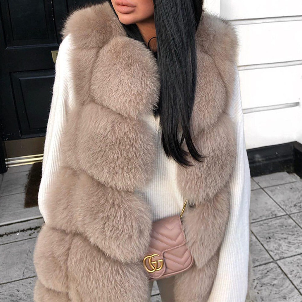 QUEENTINA Winter New Womens Natural Coat Brown Square Pattern Handcrafted Products Sleeveless Real Fox Fur Vest