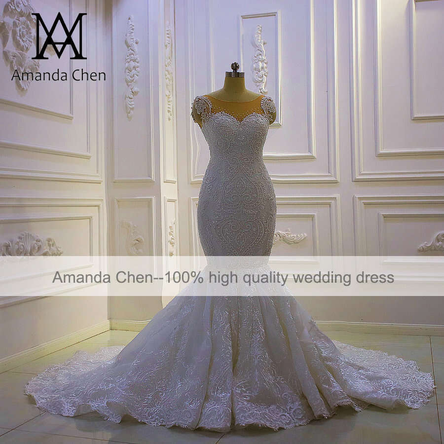 Cap Sleeve Lace Mermaid Wedding Gowns