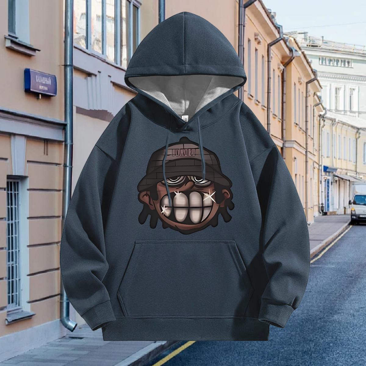 Fashion Casual Man Hoodie Breathable Long Sleeve Comfortable Men Clothes Hoodie Outdoor Pullover Hoodie Floral Print Thick Plush