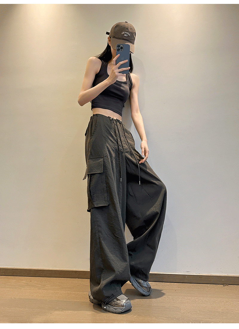 High street work trousers women 2024 loose thin thin section trend high waist speed trousers two wear wide leg trousers