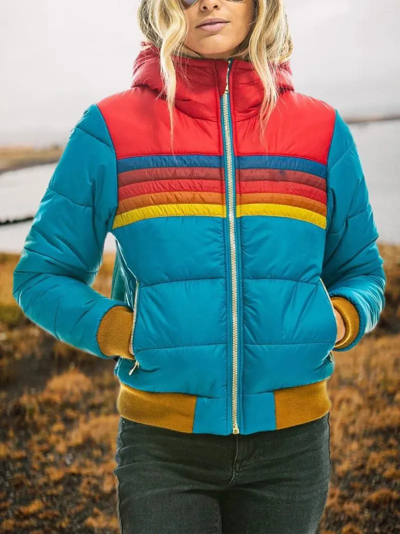 Women's Jackets Rainbow Printed Jacket Winter Hooded Cotton Padded Coats Female Korean Loose Puffer Parkas Ladies Outwear