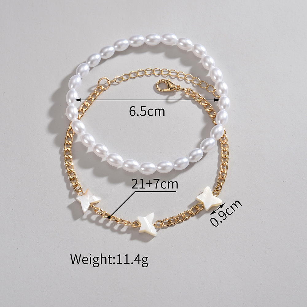 Women's Dainty Two-Tiered Butterfly and Pearl Foot Chain Accessory