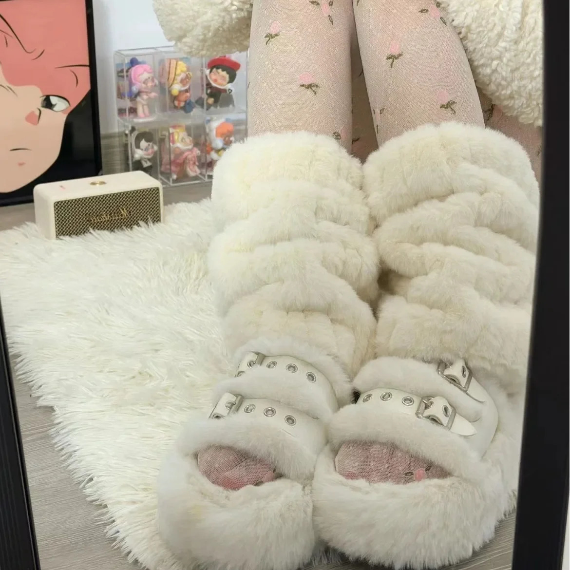 Solid Leg Warmers Mink Fur Boots Subculture Thickened Plush Leg Warmer Japanese Harajuku Fashion Boots Cover Lolita Party Socks 241031